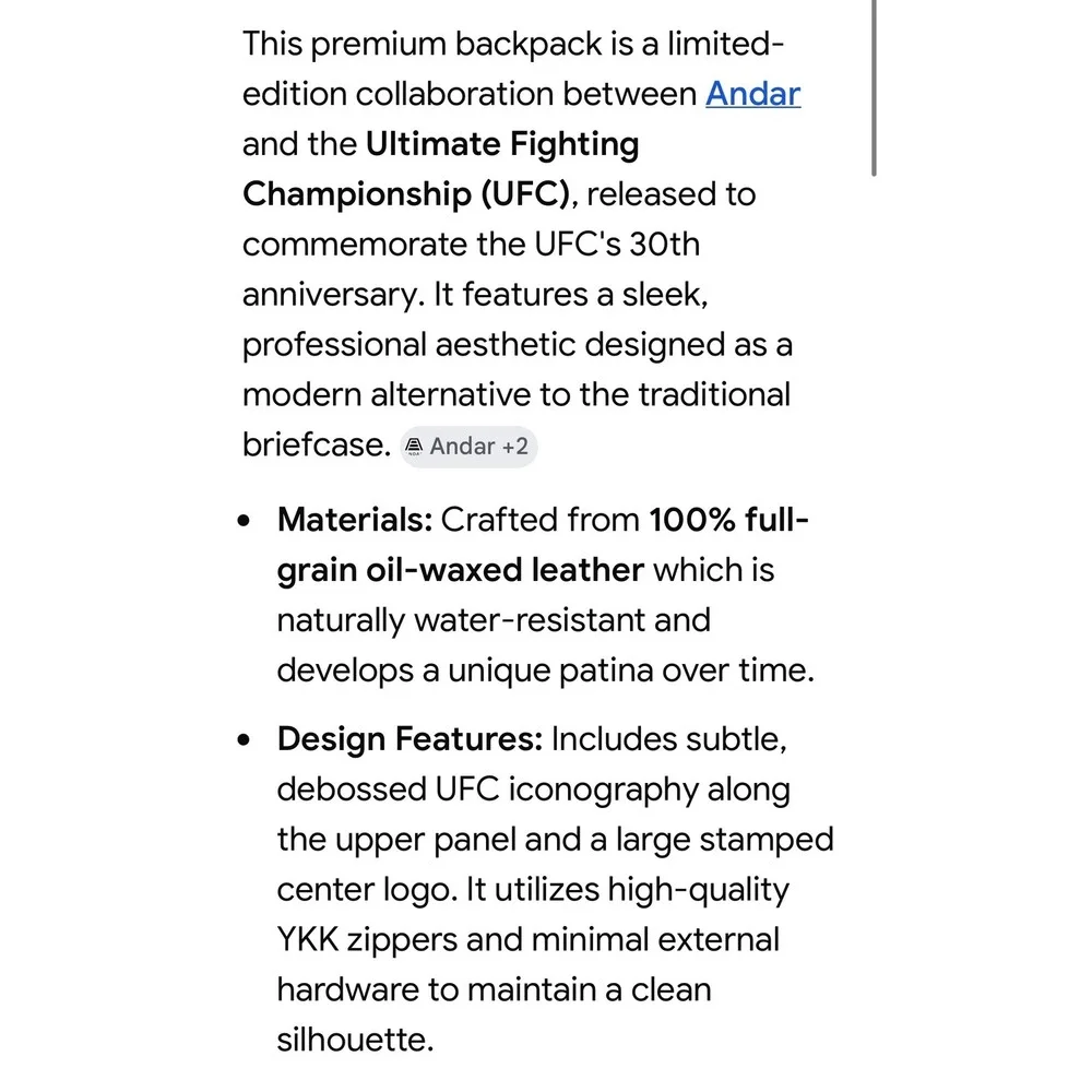 Andar The Manhattan Leather Backpack Jet Black UFC 30th Anniversary Limited New